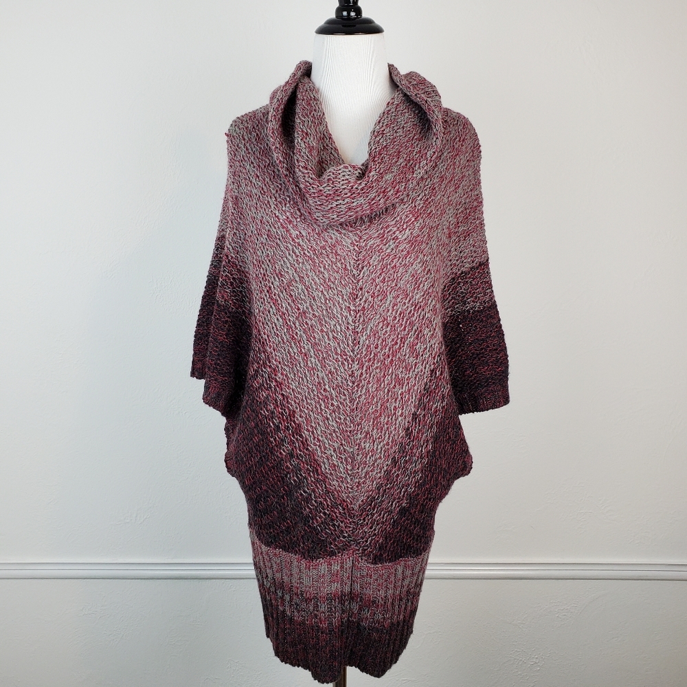 Vertigo Sweater Tunic Dress Wool Poncho Cowl Oversized Knit Grey Crimson Boho
